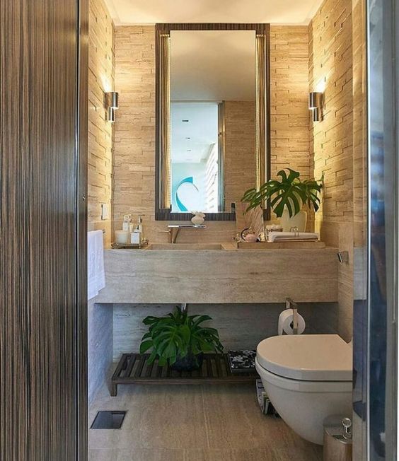 Sala de banho tropical decorada